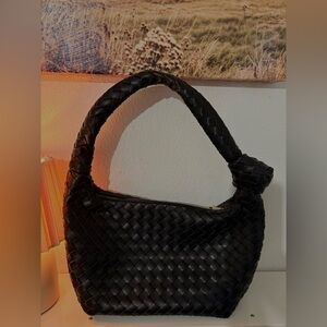 Elegant Black Woven Hobo Bag